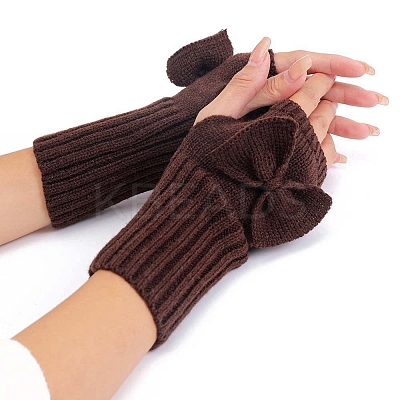 Acrylic Fibers Bowknot Knitting Fingerless Gloves PW-WG73400-07-1