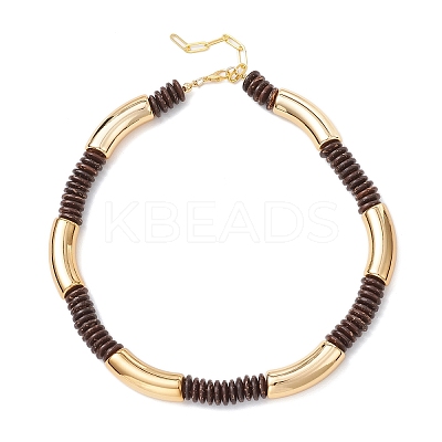 12MM Two Tone Acrylic & CCB Plastic & Coconut Curved Tube Beaded Necklaces for Women NJEW-JN05373-02-1