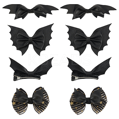 8Pcs 4 Style Halloween Theme Bat & Bowknot Imitation Leather Alligator Hair Clips & Hair Barrettes PHAR-WR0001-01-1