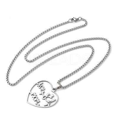 Mother's Day 201 Stainless Steel Hollow Cut Mom Love Heart Pendant Necklaces NJEW-H065-24P-1