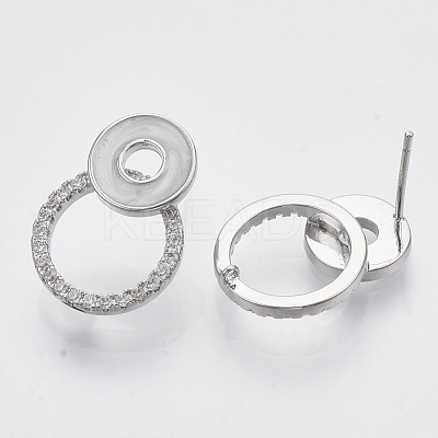 Brass Micro Pave Clear Cubic Zirconia Stud Earring Findings KK-T054-39P-NF-1