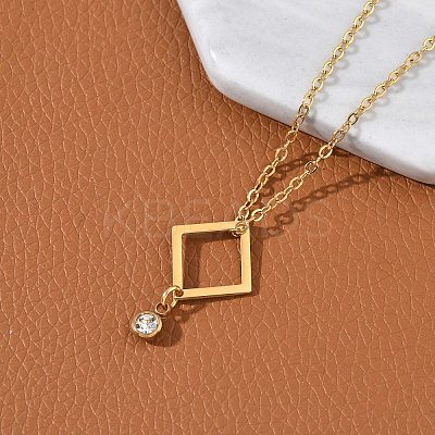 304 Stainless Steel Crystal Rhinestone Geometric Pendant Cable Chain Necklaces NJEW-Z073-01G-03-1