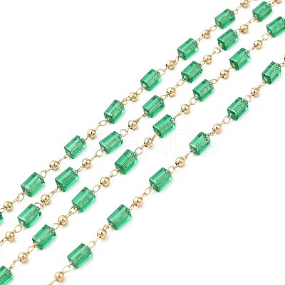 Faceted Cuboid Glass & Round Beaded Chains CHC-G018-02KCG-1