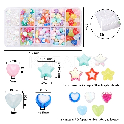 350Pcs 10 Style Transparent & Opaque Heart & Star Acrylic Beads TACR-YW0001-33-1