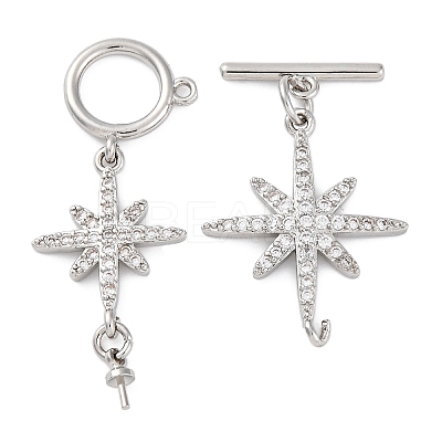 Brass Micro Pave Clear Cubic Zirconia Toggle Clasps KK-H513-09P-1
