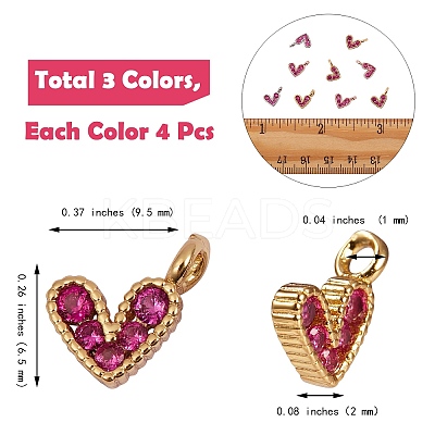 12Pcs 3 Colors Brass Micro Pave Cubic Zirconia Charms ZIRC-SZ0001-58-1