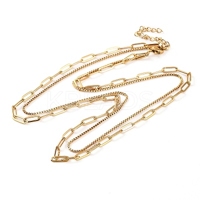 304 Stainless Steel Double Layer Round Box Chains & Paperclip Chain Necklaces for Women NJEW-G140-16B-G-1