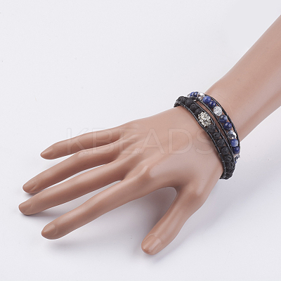 Natural Sodalite and Lava Rock Wrap Bracelet BJEW-JB03612-01-1