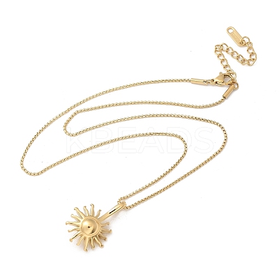 304 Stainless Steel Sunflower Pendant Box Chain Necklaces for Women NJEW-R011-01G-1