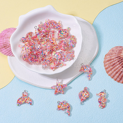 24Pcs 6 Styles Resin Pendants RESI-TA0003-27-1