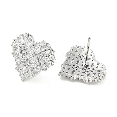 Rack Plating Brass Micro Pave Clear Cubic Zirconia Stud Earrings for Women EJEW-M260-12P-1