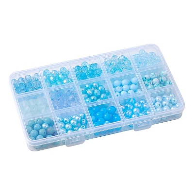 375Pcs 15 Style Blue Theme Transparent Crackle & Opaque Acrylic Beads OACR-YW0001-66-1