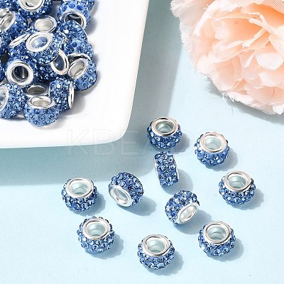 Polymer Clay Rhinestone European Large Hole Beads with Silver Color Plated Brass Cores FPDL-R002-08-1
