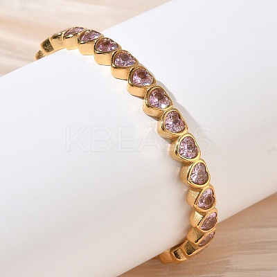 304 Stainless Steel & Cubic Zirconia Cuff Bangles for Women BJEW-T031-01A-1