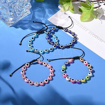 Flat Round with Evil Eye Beaded Bracelet BJEW-JB07102-01-1