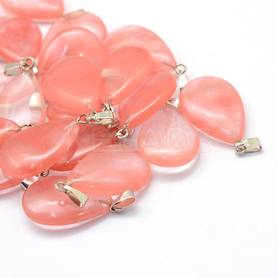 Teardrop Cherry Quartz Glass Pendants G-Q368-09-1