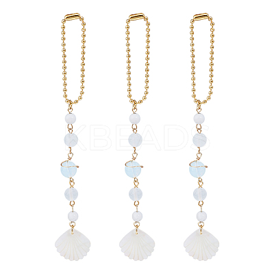 3Pcs Natural White Jade & White Crazy Lace Agate Round Beaded Pendant Decoration HJEW-DR00225-1