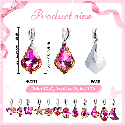 36Pcs 12 Styles Alloy Glass European Dangle Charms PALLOY-PH01787-1