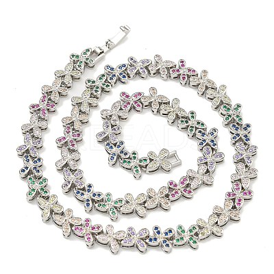Rack Plating Brass Pave Cubic Zirconia Butterfly Link Necklaces NJEW-A031-03P-01-1