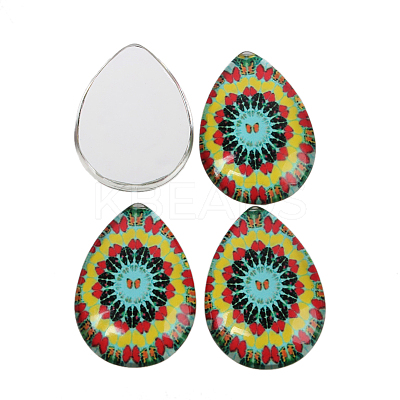Mosaic Printed Glass Cabochons X-GGLA-N002-18x25-G-1