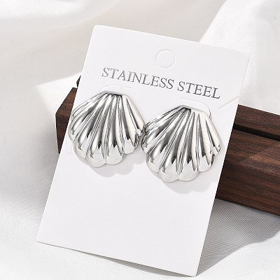 304 Stainless Steel Shell Shaped Studs Earrings for Women LS-EJEW-K306-23P-1