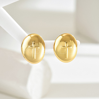 201 Stainless Steel Classic Oval with Cross Stud Earrings EO1132-1
