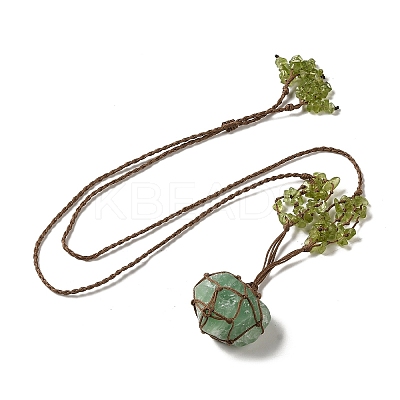 Natural Green Fluorite Braided Bead Pendant Necklacess NJEW-K258-05E-1