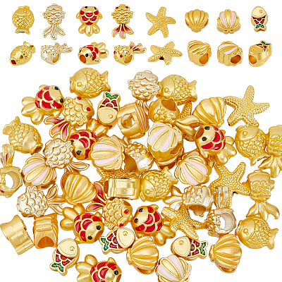 48Pcs 8 Style Alloy European Beads FIND-DC0002-35-1