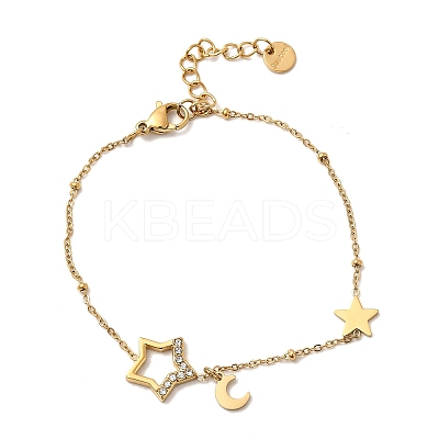 304 Stainless Steel Micro Pave Rhinestone Link Bracelets for Women BJEW-Z140-04G-1