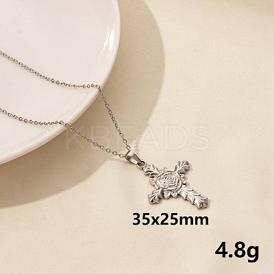 201 Stainless Steel Rose Cross Pendant Necklaces FS-WG515A3-11-1