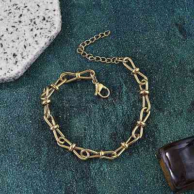 304 Stainless Steel Bowknot Link Chain Bracelets for Women BJEW-F488-13G-1