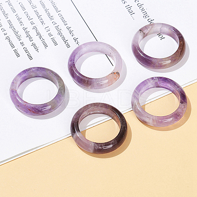 Natural Amethyst Plain Band Finger Rings PW-WG26698-02-1