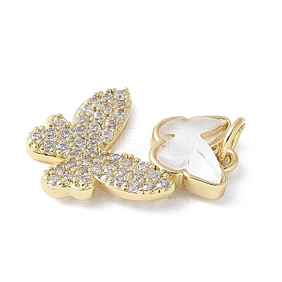 Brass Micro Pave Cubic Zirconia and Glass Pendants KK-F892-49G-1
