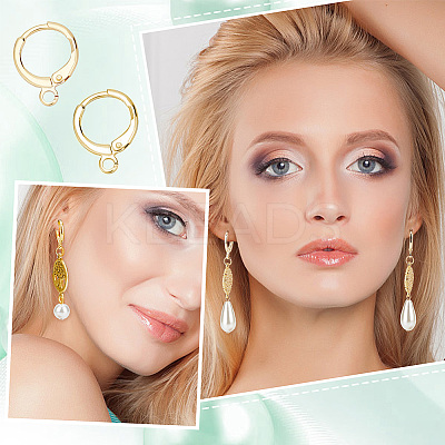 Brass Huggie Hoop Earring Findings with Brass Open Jump Rings FIND-CN0001-73B-1