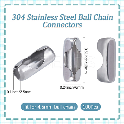 100Pcs 304 Stainless Steel Ball Chain Connectors STAS-BBC0006-72-1
