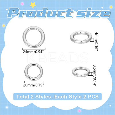 4Pcs 2 Styles 304 Stainless Steel Spring Gate Ring STAS-UN0059-43B-1