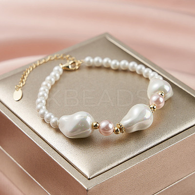 Adjustable Shell Pearl Beaded Bracelets BJEW-L692-008G-1