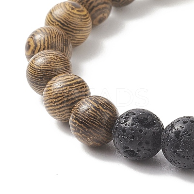 Natural Wenge Wood & Lava Rock Beaded Stretch Bracelet Sets with Synthetic Hematite Beads BJEW-JB09213-1