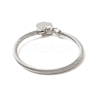 304 Stainless Steel Saint Benedict Charms Twist Rope Bangle for Women BJEW-P283-06C-1