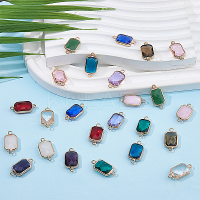 24Pcs 12 Colors Alloy Faceted Glass Connector Charms FIND-FI0001-08B-1