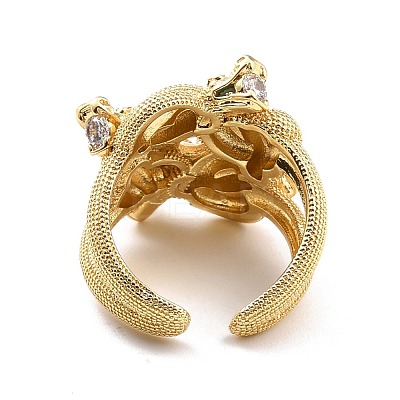 Clear Cubic Zirconia Snake Wrapped Cuff Ring for Women RJEW-C018-02G-1