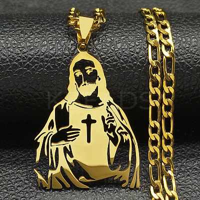 304 Stainless Steel Jesus with Cross Hollow Pendant Necklaces FS-WG1CC45-02-1