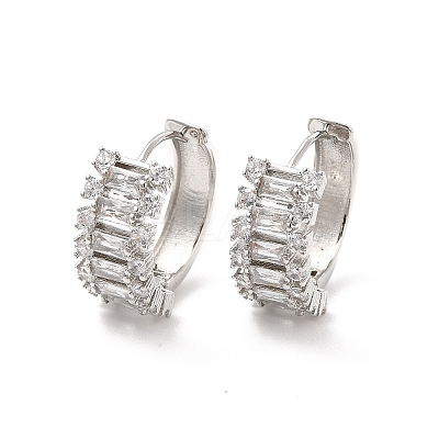Clear Cubic Zirconia Rectangle Hoop Earrings EJEW-P213-01P-1