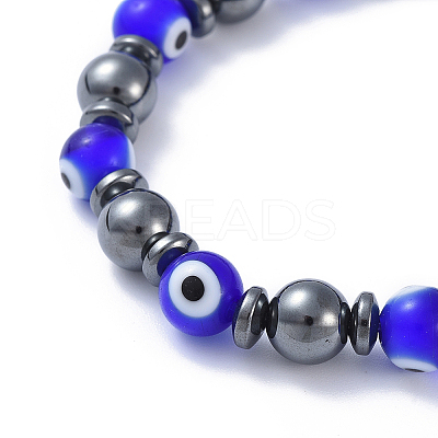 Handmade Evil Eye Lampwork Beads Stretch Bracelets BJEW-JB04461-02-1