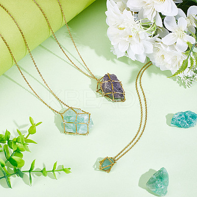 3Pcs 3 Sizes 304 Stainless Steel Cuboid Link Chain Macrame Pouch Empty Stone Holder Necklace Making NJEW-UN00013-1