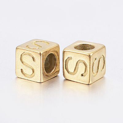 304 Stainless Steel Large Hole Letter European Beads LS-STAS-H428-01G-S-1