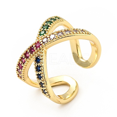 Cubic Zirconia Criss Cross Open Cuff Ring X-RJEW-E046-23G-01-1