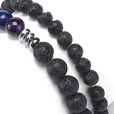 2Pcs 2 Style Style Natural Lava Rock & Mixed Stone & Synthetic Hematite Stretch Bracelets Set BJEW-JB08733-1