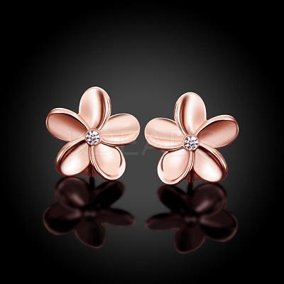 Elegant Tin Alloy Rhinestone Flower Stud Earrings for Women EJEW-BB02405-A-1