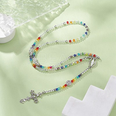 Glass Beaded Rosary Bead Necklaces NJEW-JN04326-1